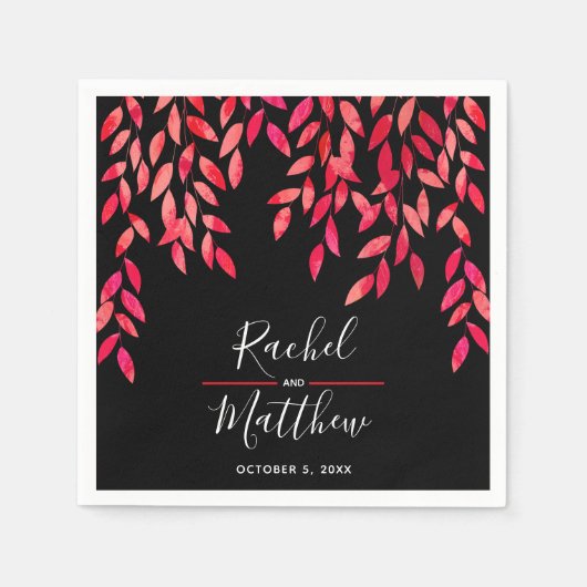 Serviette En Papier Foliage rose chaud sur Mariage noir (Devant)