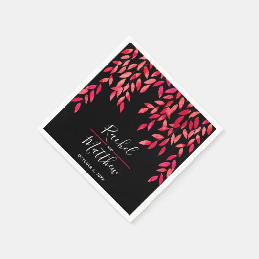 Serviette En Papier Foliage rose chaud sur Mariage noir (Coin)