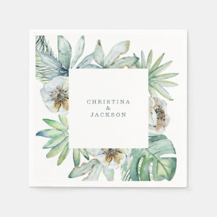 Serviette En Papier Foliage Tropical Moderne Mariage Cocktail