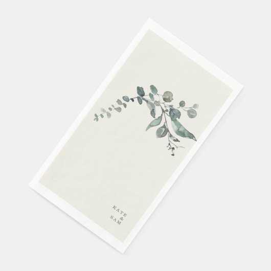 Serviette En Papier Foliage Turquoise & Crème Mariage personnalisé (Coin)