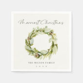 Serviette En Papier Folithe vert Wreath d'hiver Joyeux Noël (Devant)