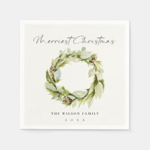 Serviette En Papier Folithe vert Wreath d'hiver Joyeux Noël