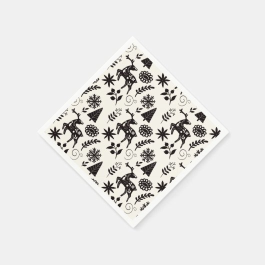 Serviette En Papier Folk Art Deer Forest Black and White (Coin)