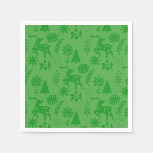Serviette En Papier Folk Art Deer Forest Green (Devant)