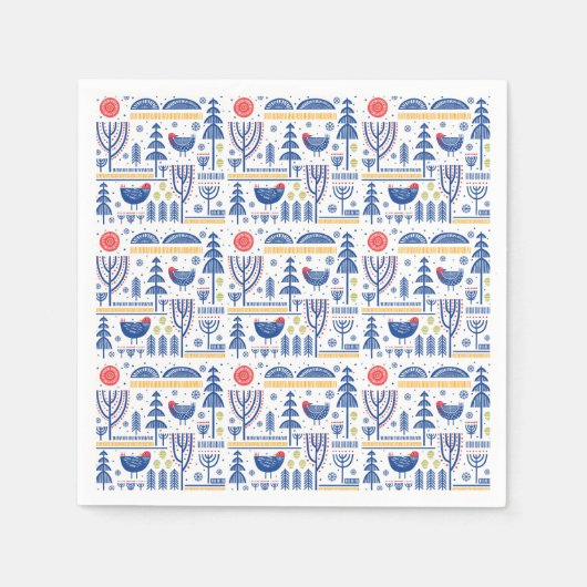 Serviette En Papier Folk Art Winter Bird Motif (Devant)