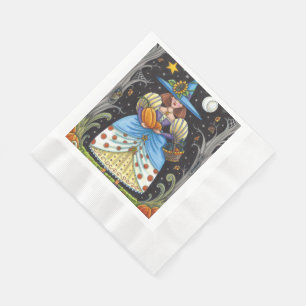 SERVIETTE EN PAPIER FOLK ART WITTER EN BOIS ÉFFRAYANTS, CHAT NOIR & OW