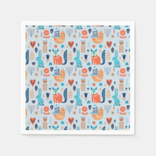 Serviette En Papier Folk Art Woodland Animal Motif
