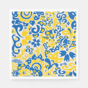 Serviette En Papier Folklore pattern with Ukrainian flag colors