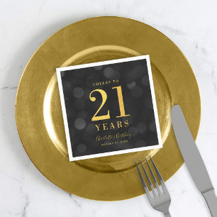 Serviette En Papier Fond Bokeh Faux Or Félicitations pour 21 Ans Anniv