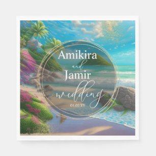 Serviette En Papier Fond de plage tropicale faux paillettes mariage