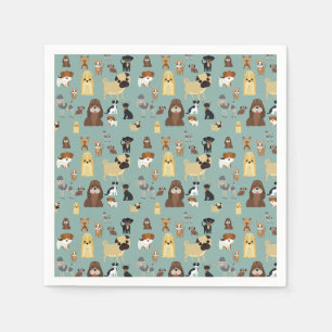 Serviette En Papier fond turquoise motif chiens