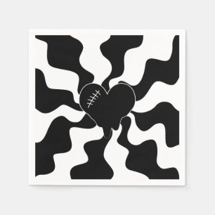 Serviette En Papier Fonte cardiaque en noir et blanc