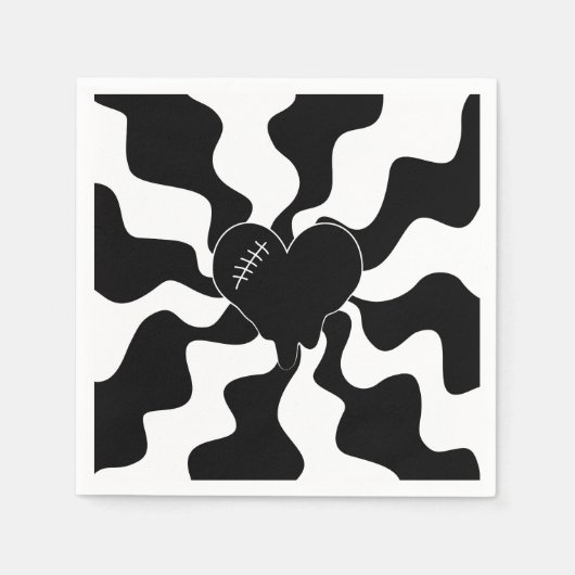 Serviette En Papier Fonte cardiaque en noir et blanc (Devant)