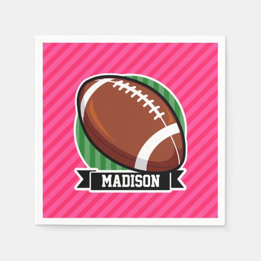 Serviette En Papier Football sur Vert et Neon Pink Stripes (Devant)
