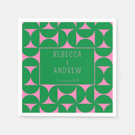 Serviette En Papier Forêt Abstraite du milieu du siècle Vert et rose (Devant)