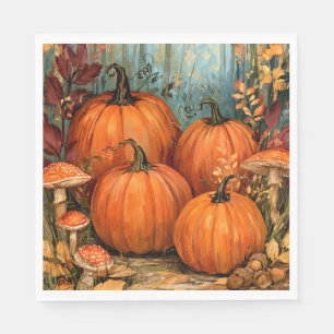 Serviette En Papier Forêt automnale avec citrouilles et champignons,