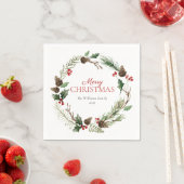 Serviette En Papier Forêt Berry Pinecone Wreath Joyeux Noël (En situation)