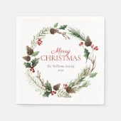 Serviette En Papier Forêt Berry Pinecone Wreath Joyeux Noël (Devant)