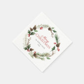 Serviette En Papier Forêt Berry Pinecone Wreath Joyeux Noël (Coin)