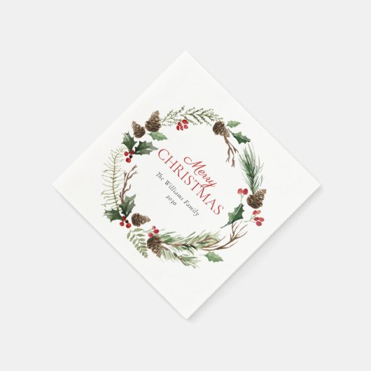 Serviette En Papier Forêt Berry Pinecone Wreath Joyeux Noël (Coin)