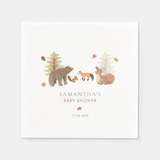 Serviette En Papier Forêt Bois Animaux Mignons Papier Baby shower (Devant)