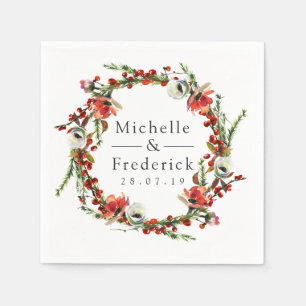 Serviette En Papier Forêt d'aquarelle Floral Mariage d'hiver