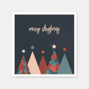 Serviette En Papier Forêt d'arbres de Noël en bleu rouge