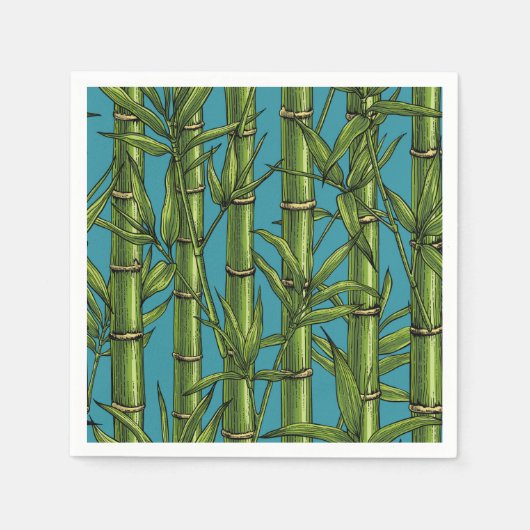 Serviette En Papier Forêt de bambou sur bleu (Devant)