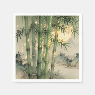 Serviette En Papier Forêt de bambou vert encre chinoise