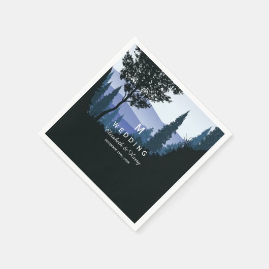 Serviette En Papier Forêt de bois bleu, Mariage rustique (Coin)