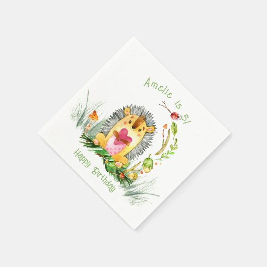 Serviette En Papier Forêt de bois Hérisson mignon Anniversaire (Coin)