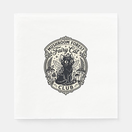 Serviette En Papier Forêt de champignons Fée Chat Drôle Chat Graphique (Devant)