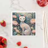 Serviette En Papier Forêt de fleurs de chats mignons Imaginaires (En situation)