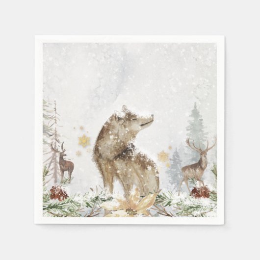 Serviette En Papier Forêt de loups et de cerfs (Devant)