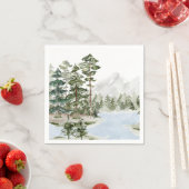 Serviette En Papier Forêt de pin vert monogramme et lac (En situation)