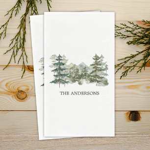 Serviette En Papier Forêt de pins et montagnes rustiques à l'aquarelle