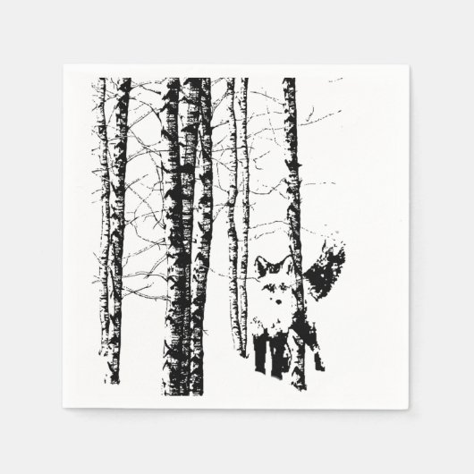 Serviette En Papier Forêt de renard de Birch Animal Silhouette Nature (Devant)