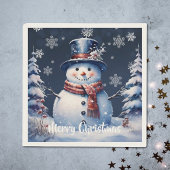 Serviette En Papier Forêt d'hiver Bonhomme de neige Noël | Bleu