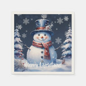 Serviette En Papier Forêt d'hiver Bonhomme de neige Noël | Bleu (Devant)