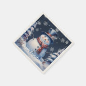 Serviette En Papier Forêt d'hiver Bonhomme de neige Noël | Bleu (Coin)