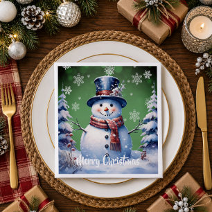 Serviette En Papier Forêt d'hiver Bonhomme de neige Noël Vert