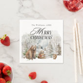 Serviette En Papier Forêt d'hiver Elégante aquarelle Joyeux Noël (En situation)