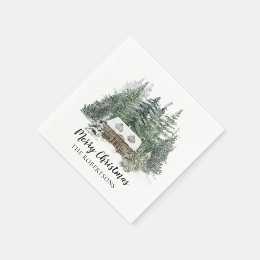Serviette En Papier Forêt d'hiver Joyeux Noël Russe Cabine (Coin)