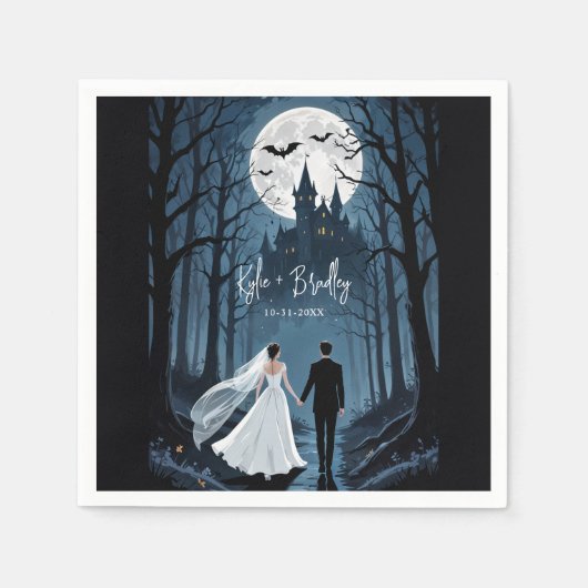 Serviette En Papier Forêt Éffrayante mariage Couple vers le château ha (Devant)