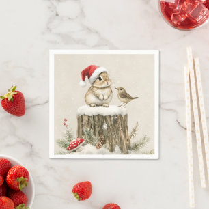 Serviette En Papier Forêt enneigée Bois hivernal Noël Lapin Oiseau