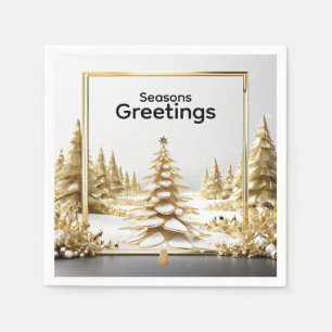 Serviette En Papier Forêt enneigée dorée de Noël hivernal de luxe