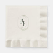 Serviette En Papier Forêt foncée Vert Écru Floral Monogramme Mariage (Devant)