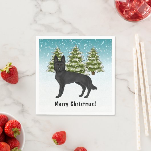 Serviette En Papier Forêt hivernale de berger d'Allemagne noire avec t (En situation)