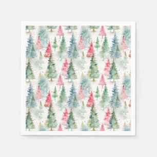 Serviette En Papier Forêt, Pins Rouges Verts Vacances