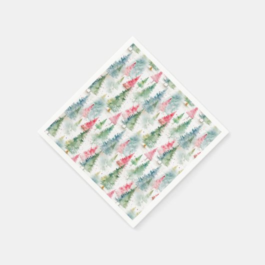 Serviette En Papier Forêt, Red Green Pine Trees (Coin)